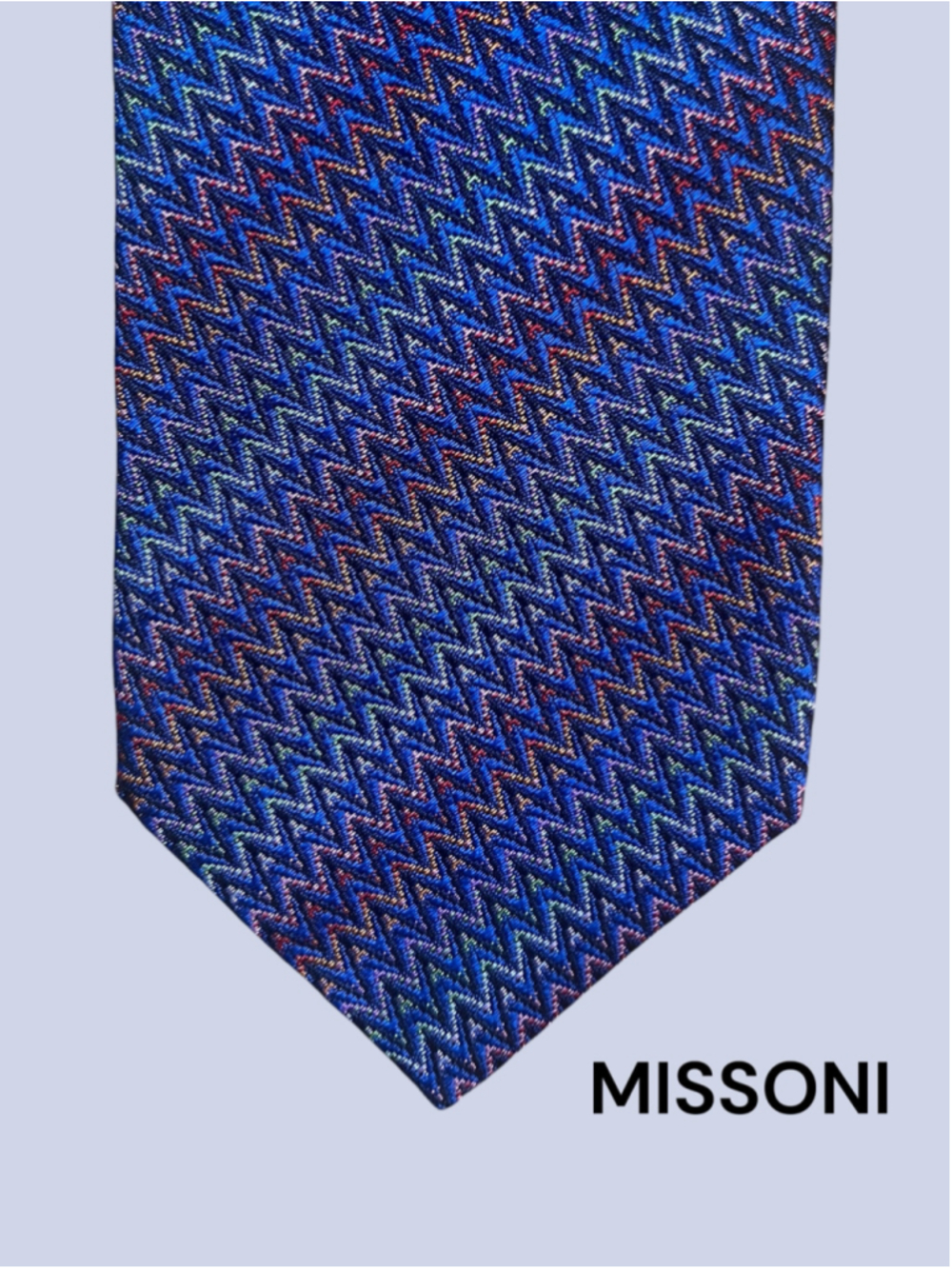 Missoni Silk Tie, Blue and Multicolor Chevron Pattern ITALY